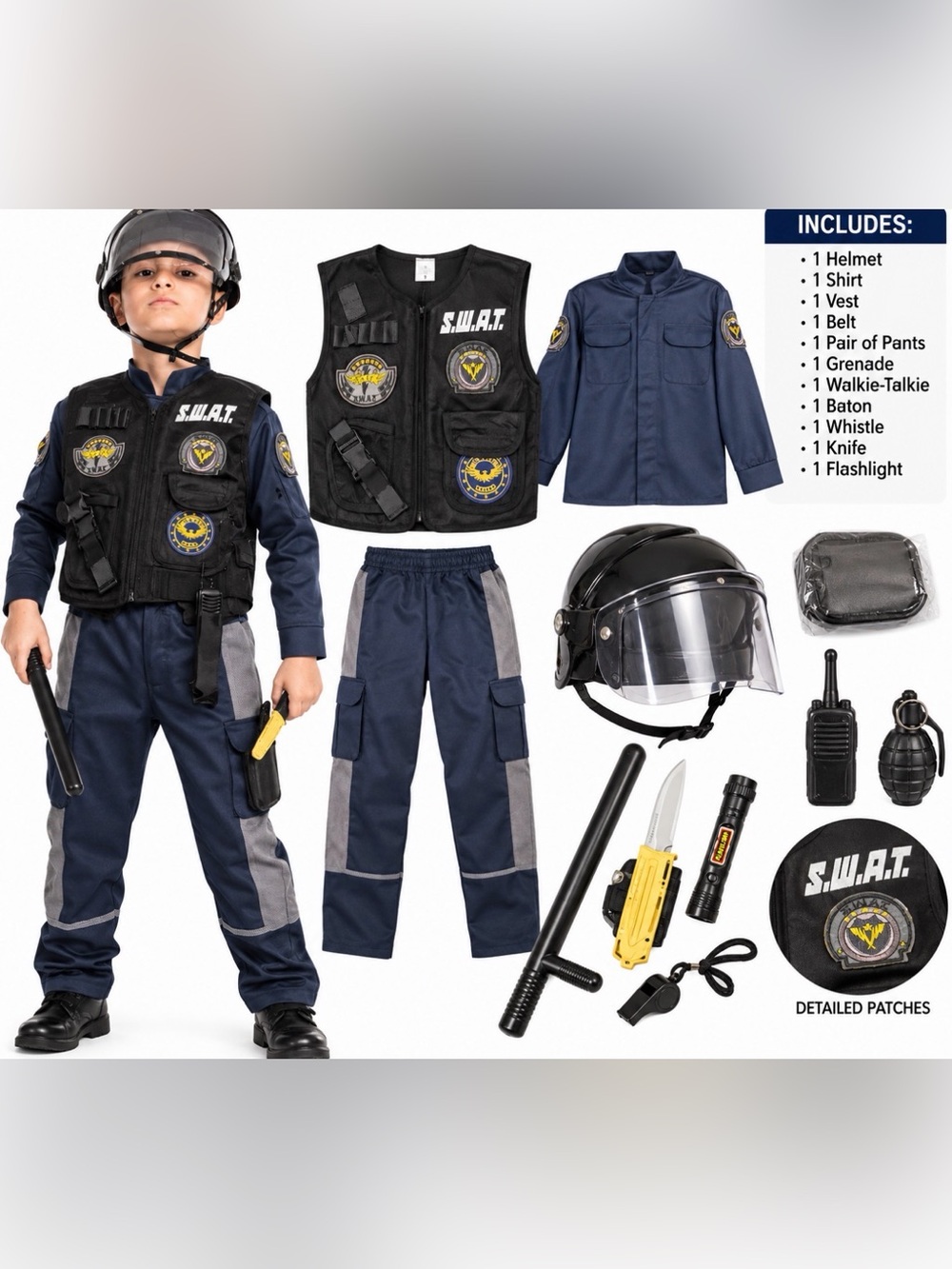 Boys SWAT Police Officer Costume 3T Complete Halloween Dress Up Set